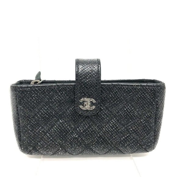 CHANEL CC Matelasse coin purse/Coin Compartment Pouch Leather Black/SilverHW - Picture 1 of 15